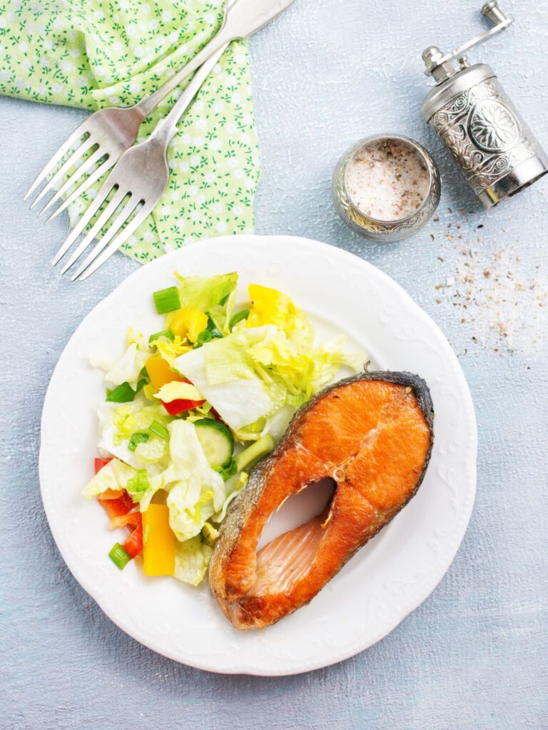Pan-Seared Salmon Steak with Fresh Salad