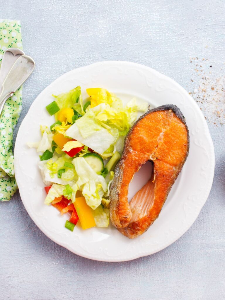 Pan-Seared Salmon Steak with Fresh Salad