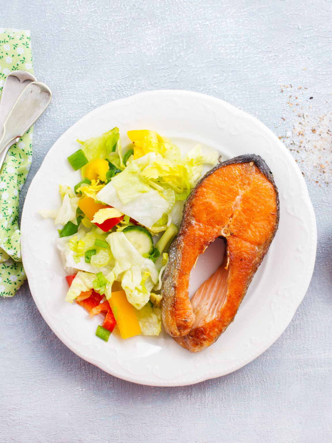 Pan-Seared Salmon Steak with Fresh Salad