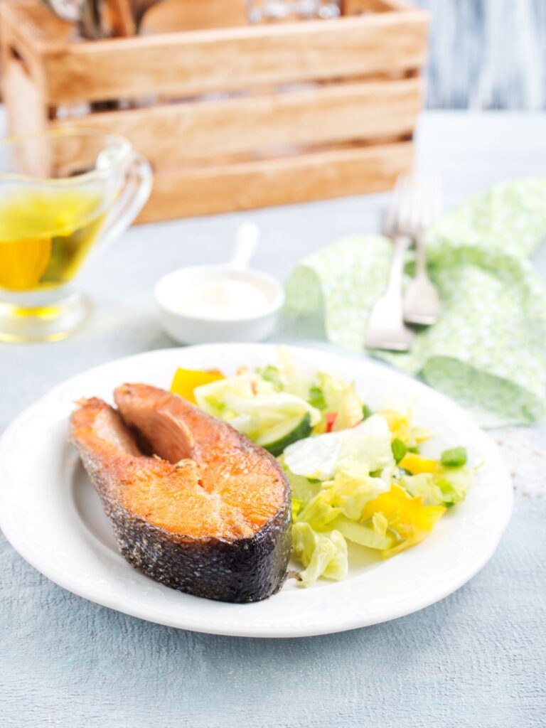 Pan-Seared Salmon Steak with Fresh Salad