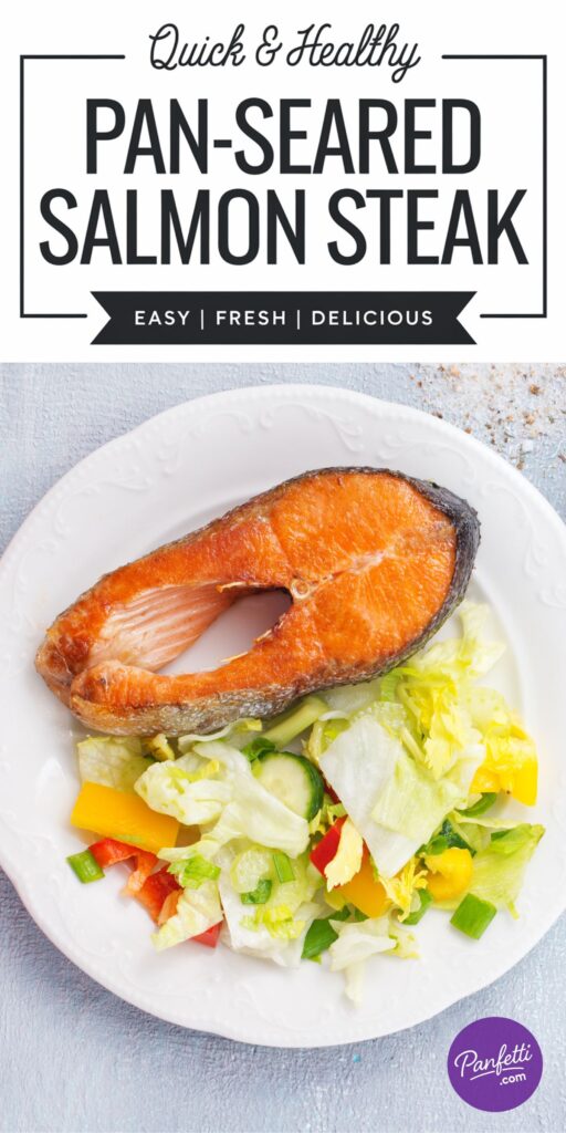 Pan-seared salmon steak with fresh garden salad