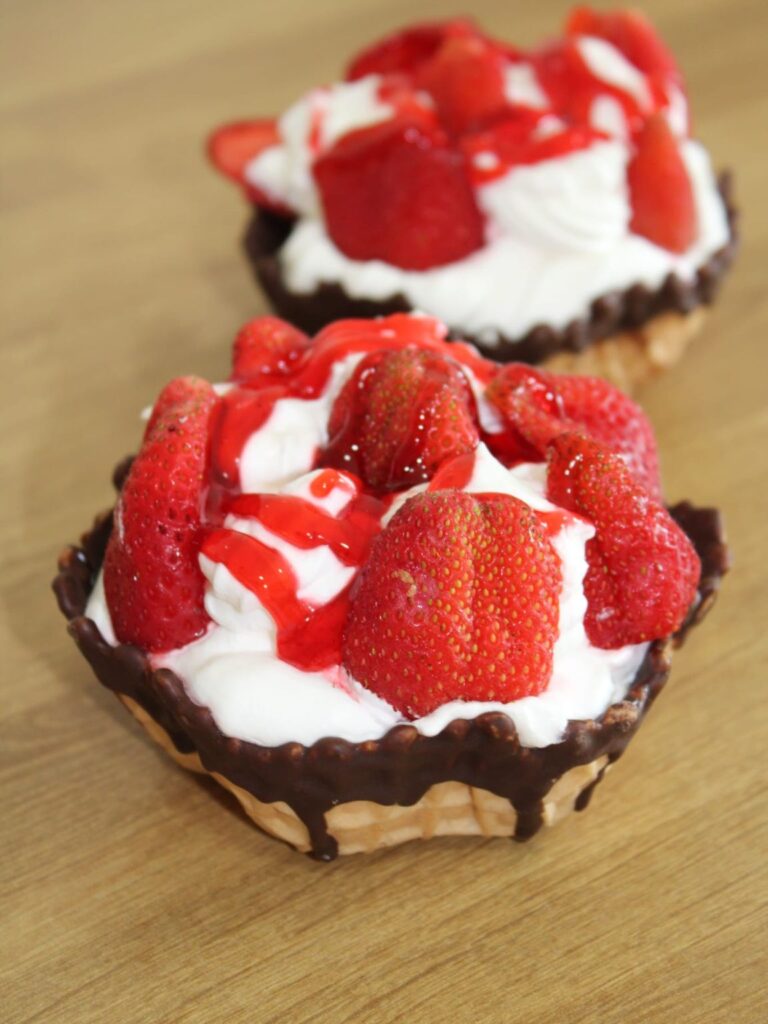 Strawberry Brownie Waffle Bowls