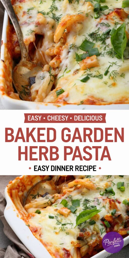 baked garden herb pasta with tomato cream sauce