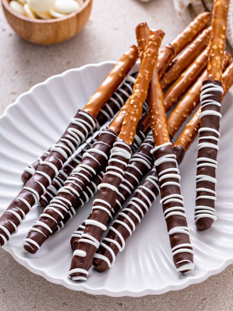 Dark Chocolate Dipped Pretzel Rods