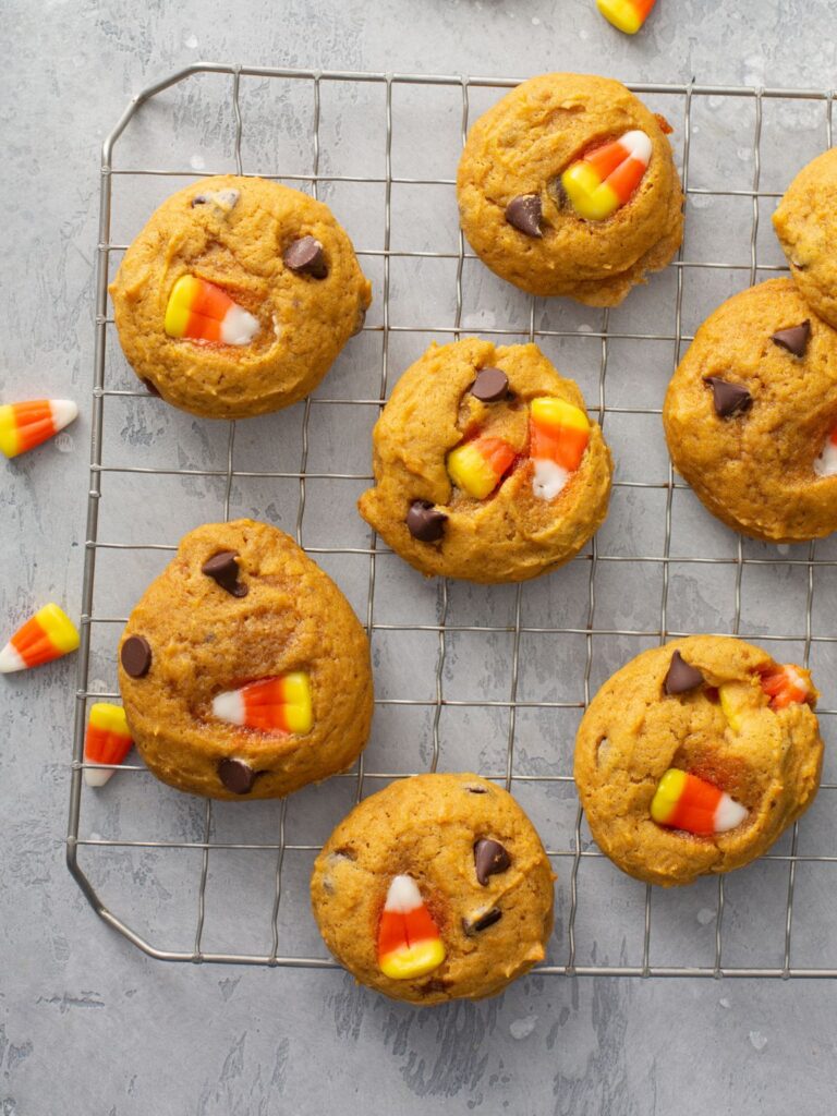 Pumpkin Candy Corn Chocolate Chip Cookies