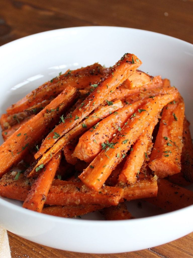 Crispy Garlic Parmesan Roasted Carrot Fries (Keto-Friendly)
