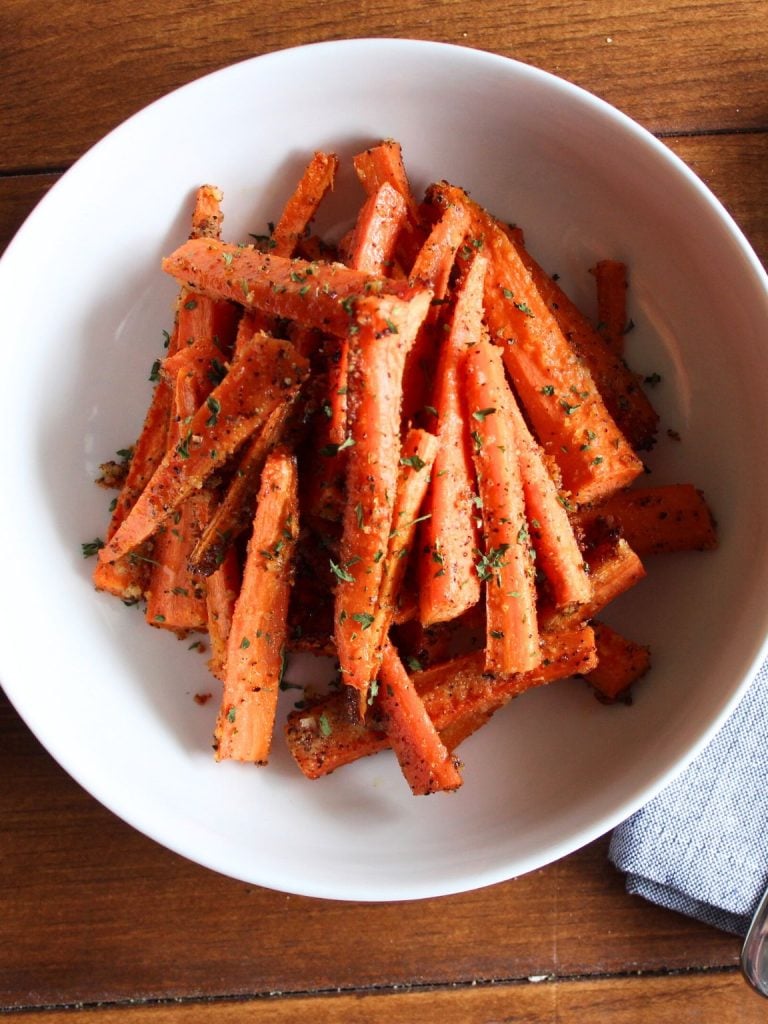 Crispy Garlic Parmesan Roasted Carrot Fries (Keto-Friendly)