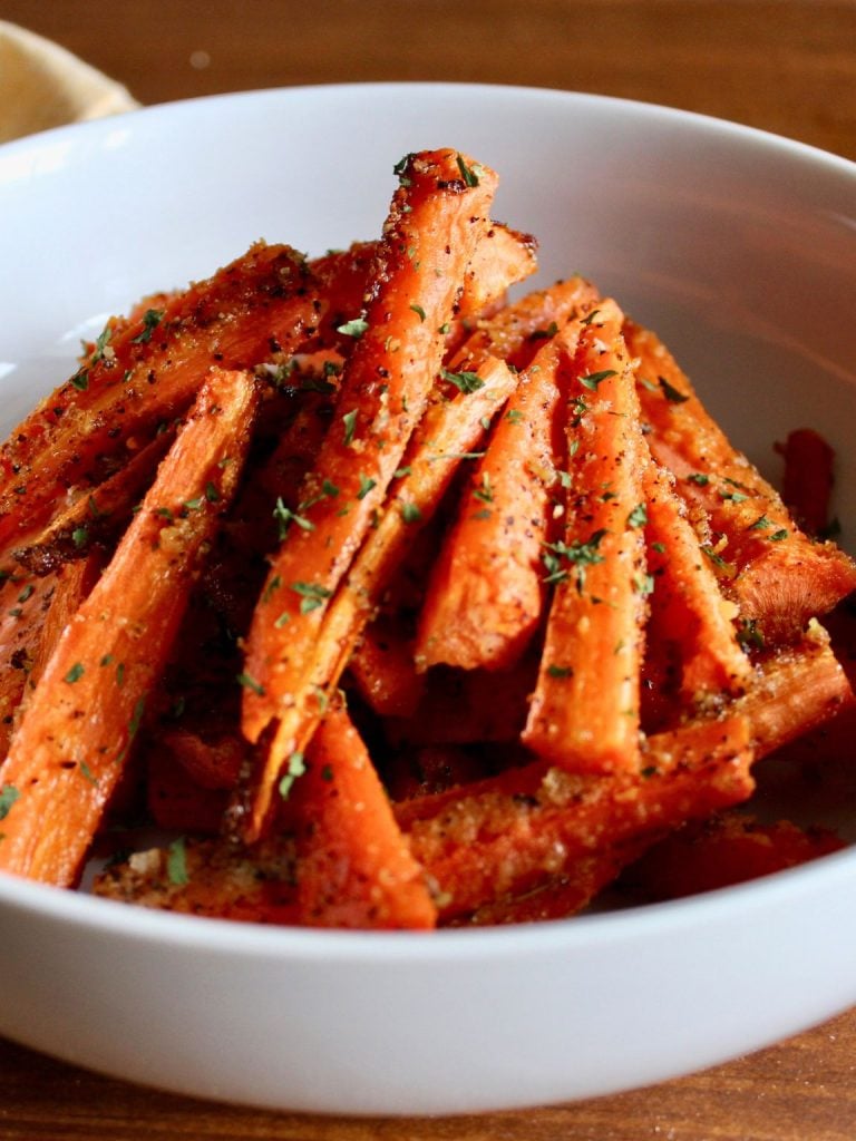 Crispy Garlic Parmesan Roasted Carrot Fries (Keto-Friendly)
