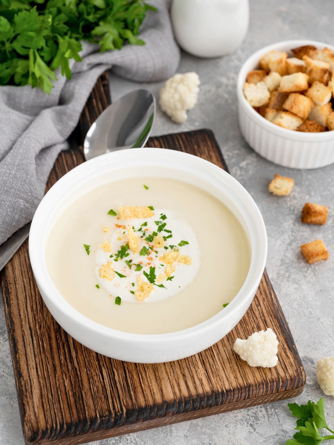 Roasted Cauliflower Soup with Crispy Cheese