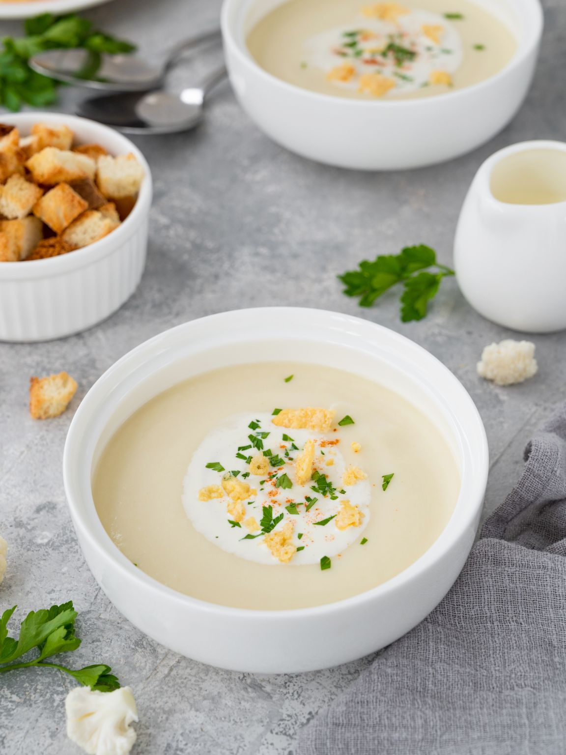 Roasted Cauliflower Soup with Crispy Cheese