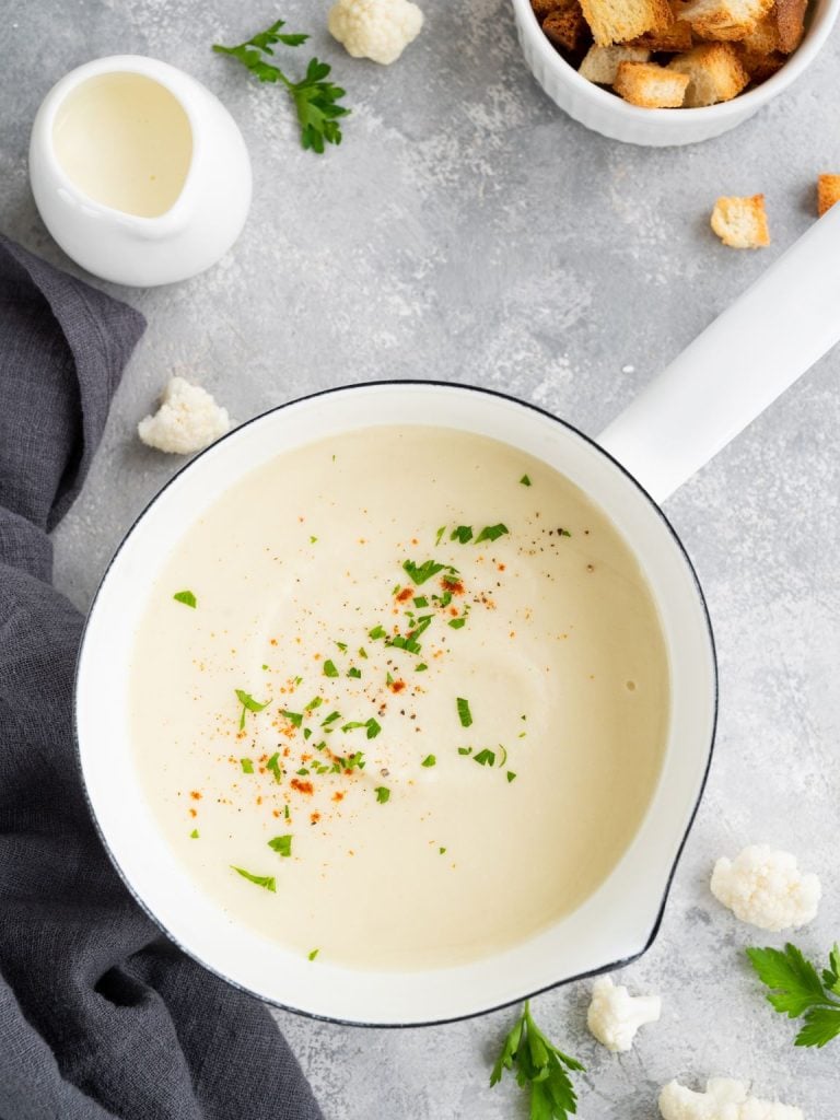 Roasted Cauliflower Soup with Crispy Cheese