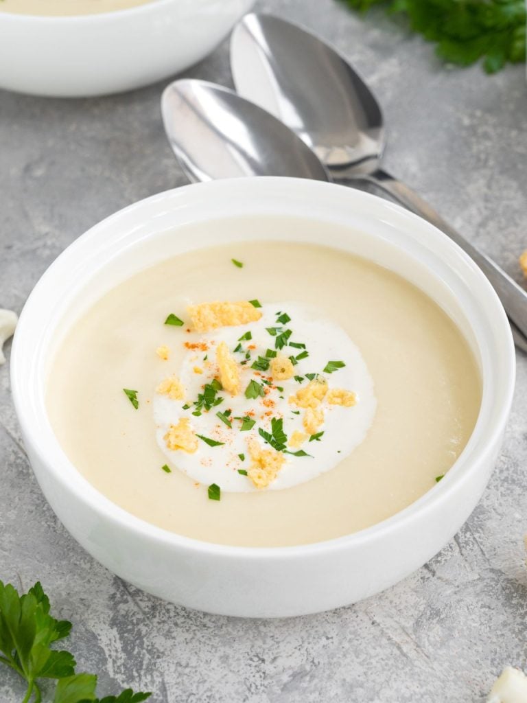 Roasted Cauliflower Soup with Crispy Cheese