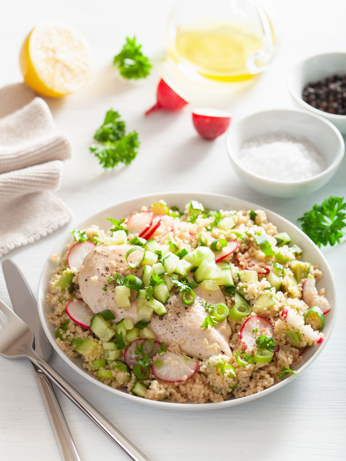 Lemon Herb Chicken Couscous Bowls
