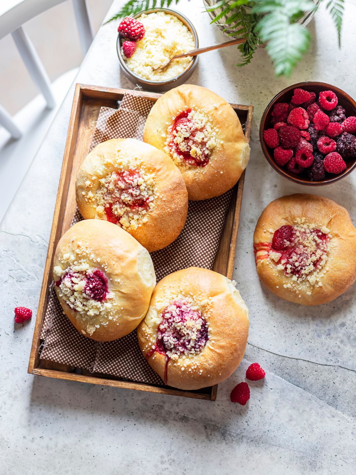 Sweet Berry Buns with Crumble Topping