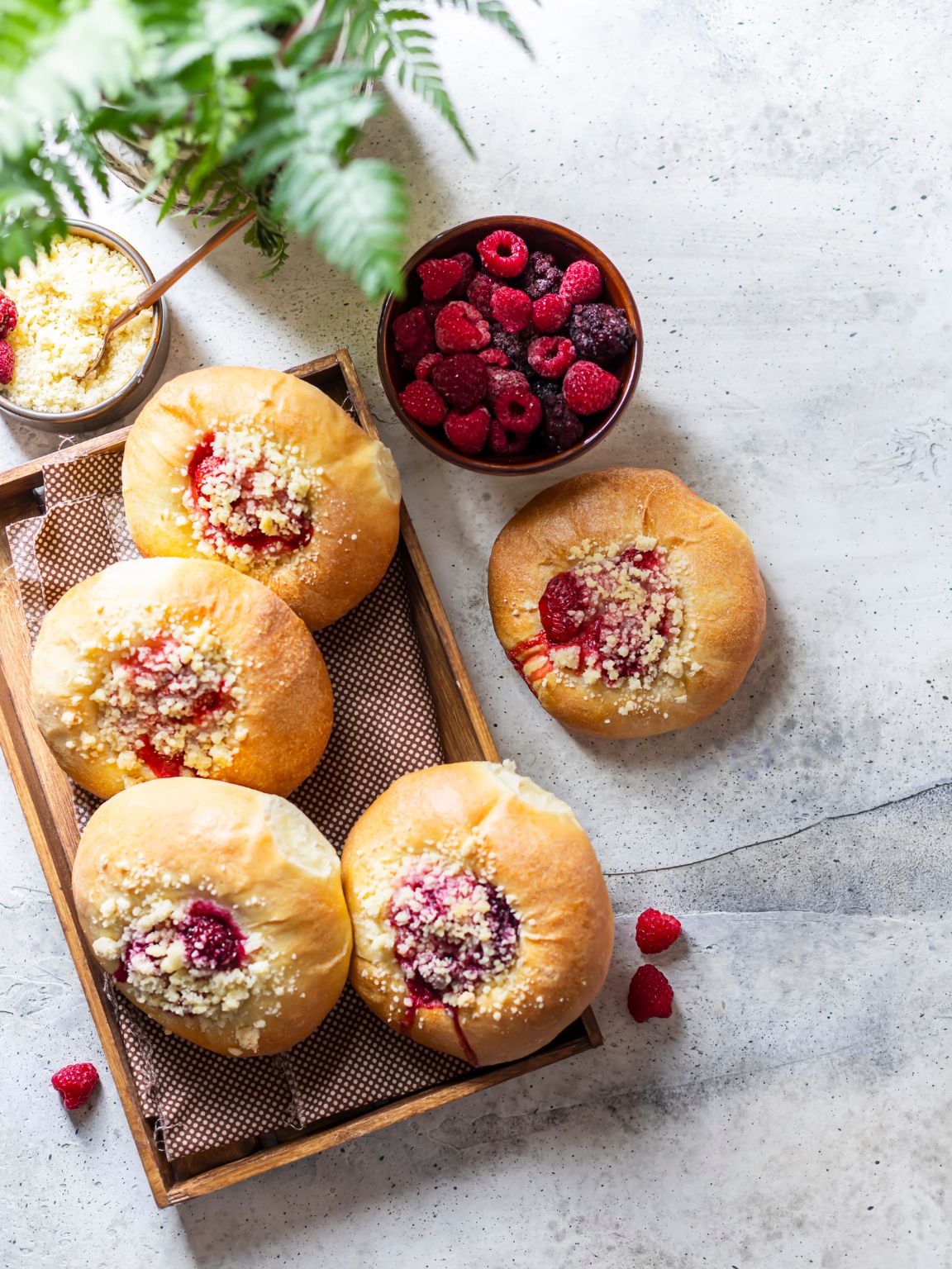 Sweet Berry Buns with Crumble Topping
