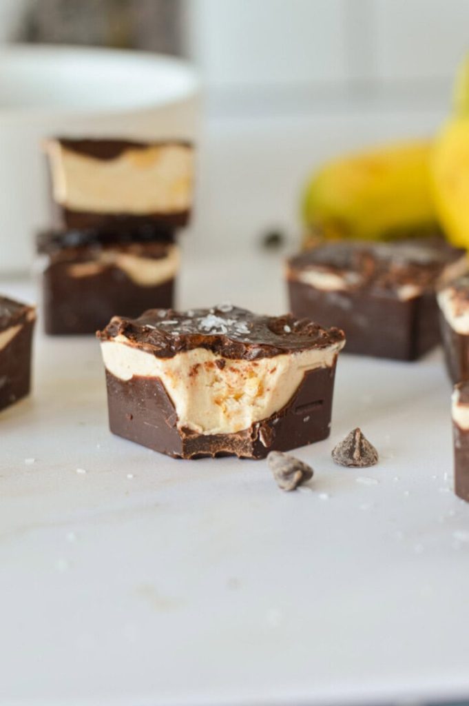 Chocolate Peanut Butter Banana Frozen Yogurt Bites