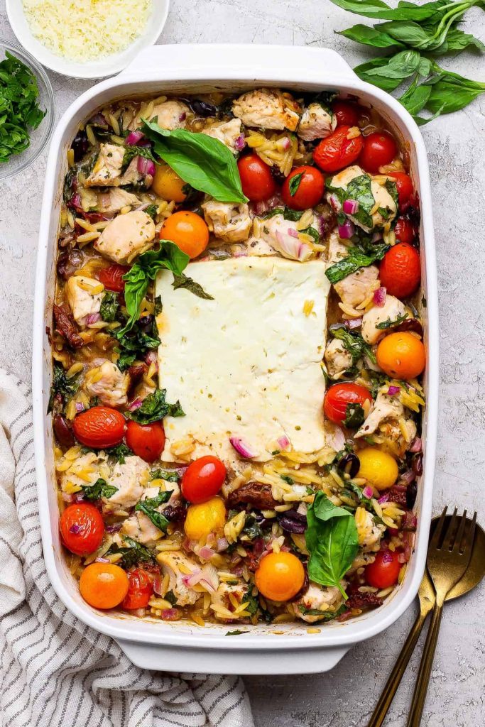 Greek Chicken Orzo Bake