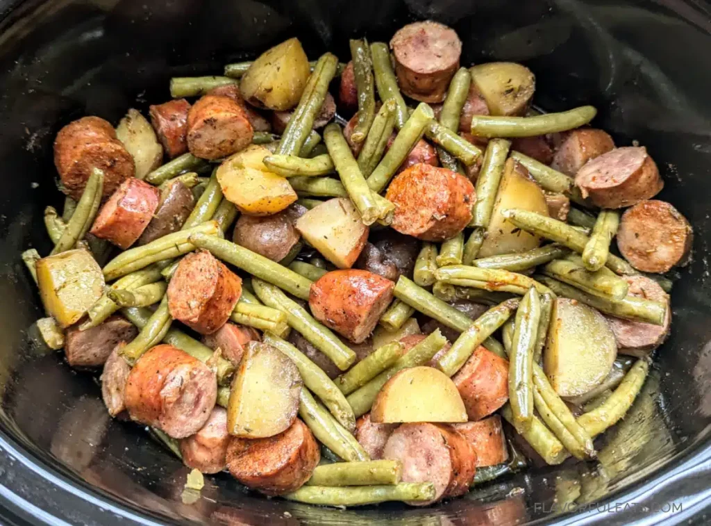 Slow Cooker Cajun Sausage, Green Beans & Potatoes