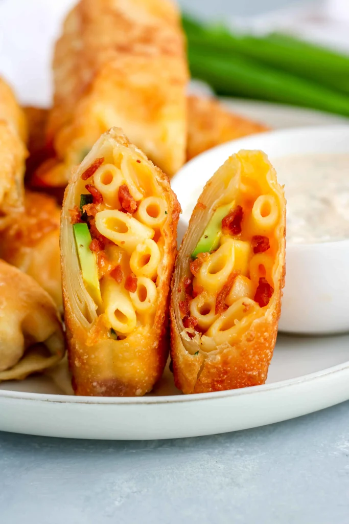 Avocado, Bacon, Mac and Cheese Egg Rolls