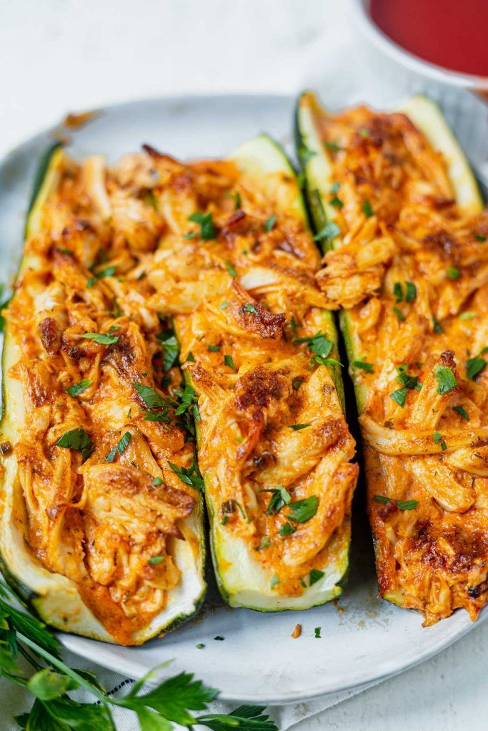 Buffalo Chicken Zucchini Boats