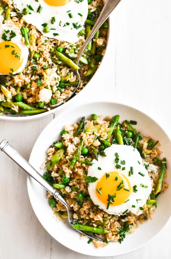 Fried Rice with Asparagus and Peas