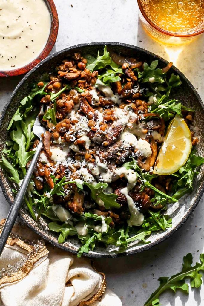 Warm Balsamic Mushroom and Lentil Salad