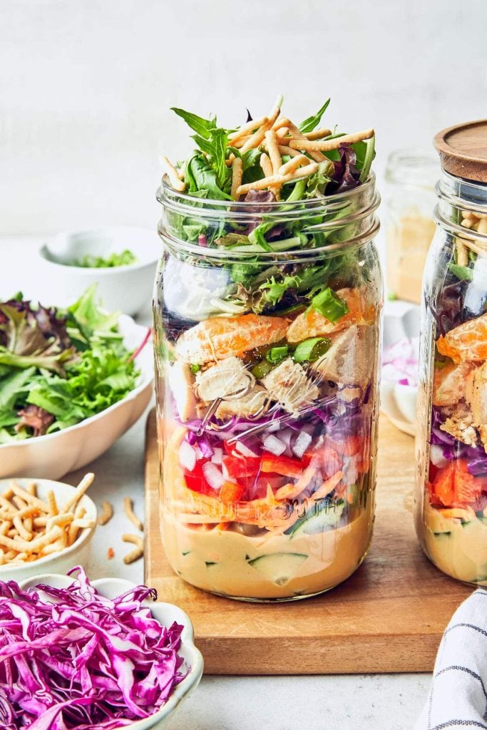 Asian Chicken Mason Jar Salad with Peanut Dressing