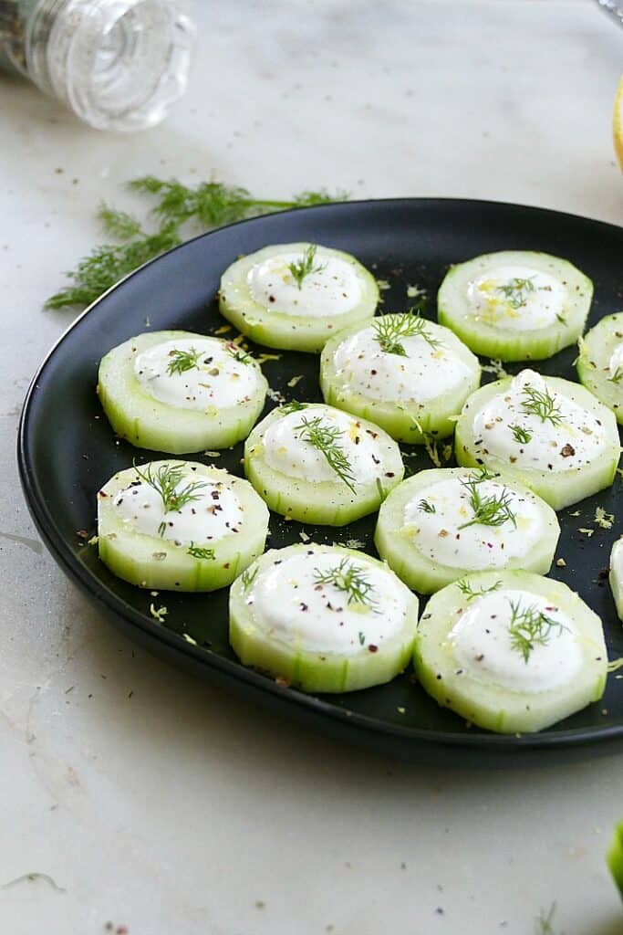 Healthy Cucumber Canapes with Whipped Feta by It’s a Veg World After All
