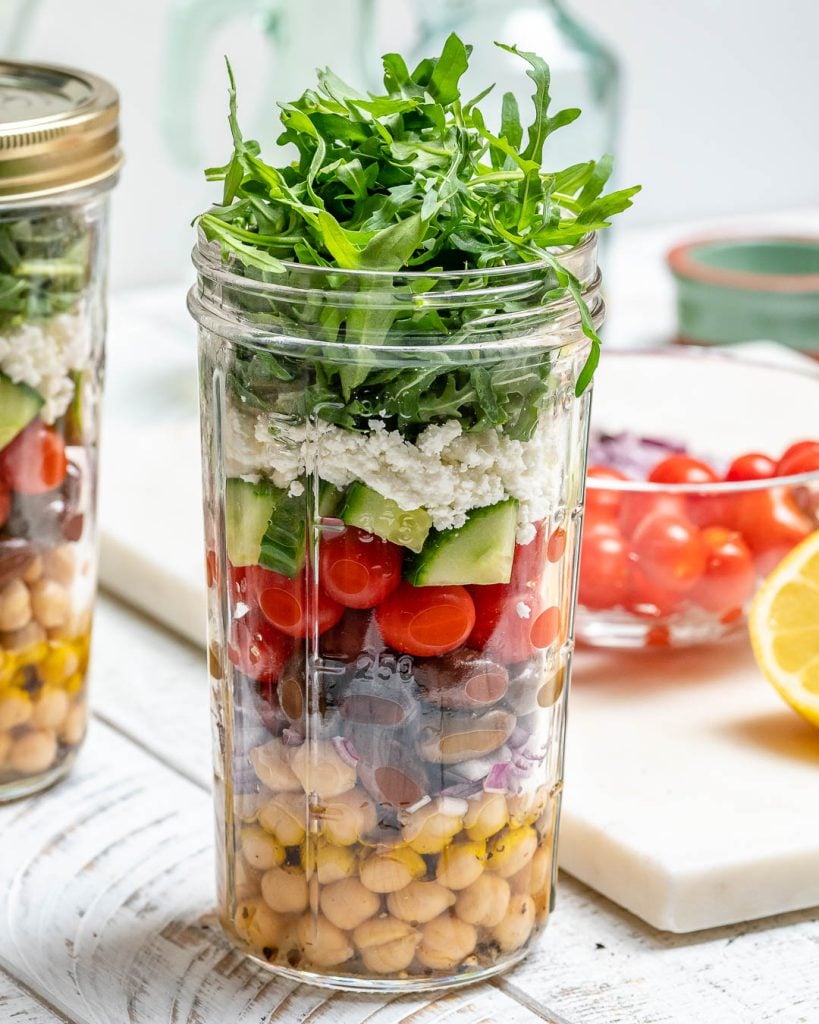 Mason Jar Chickpea Greek Salads