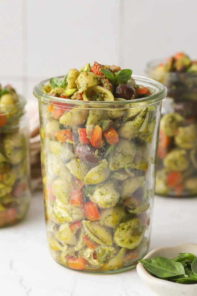 Mason Jar Pesto Pasta Salad