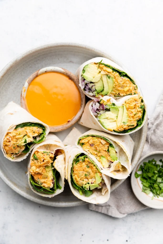 Avocado Buffalo Chickpea Salad Wraps