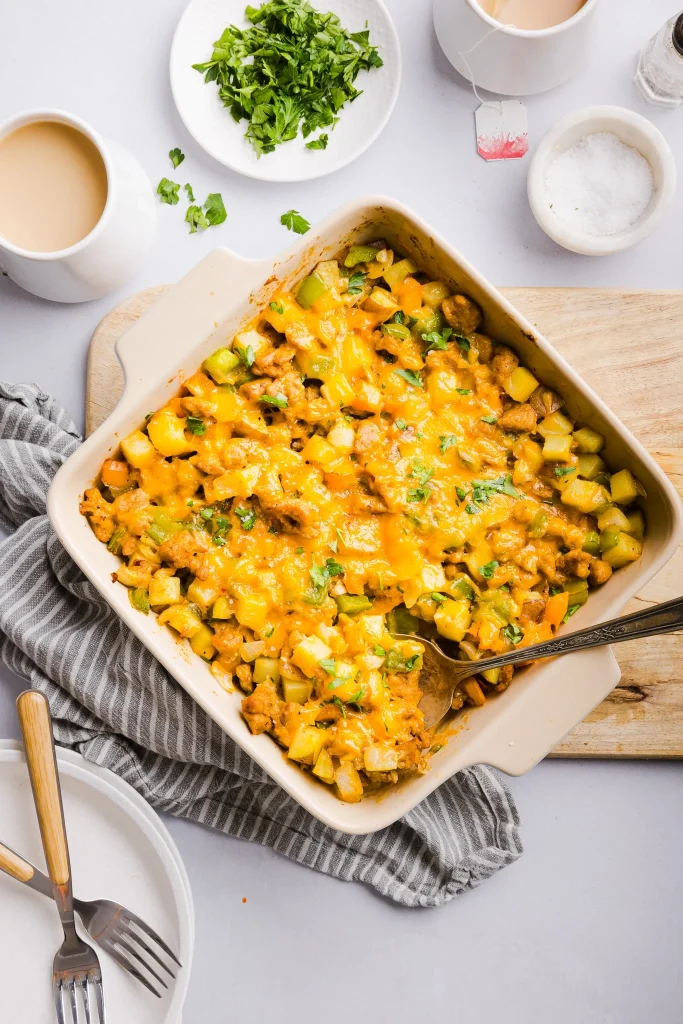 Breakfast Casserole with Sausage, Potato and Cheese