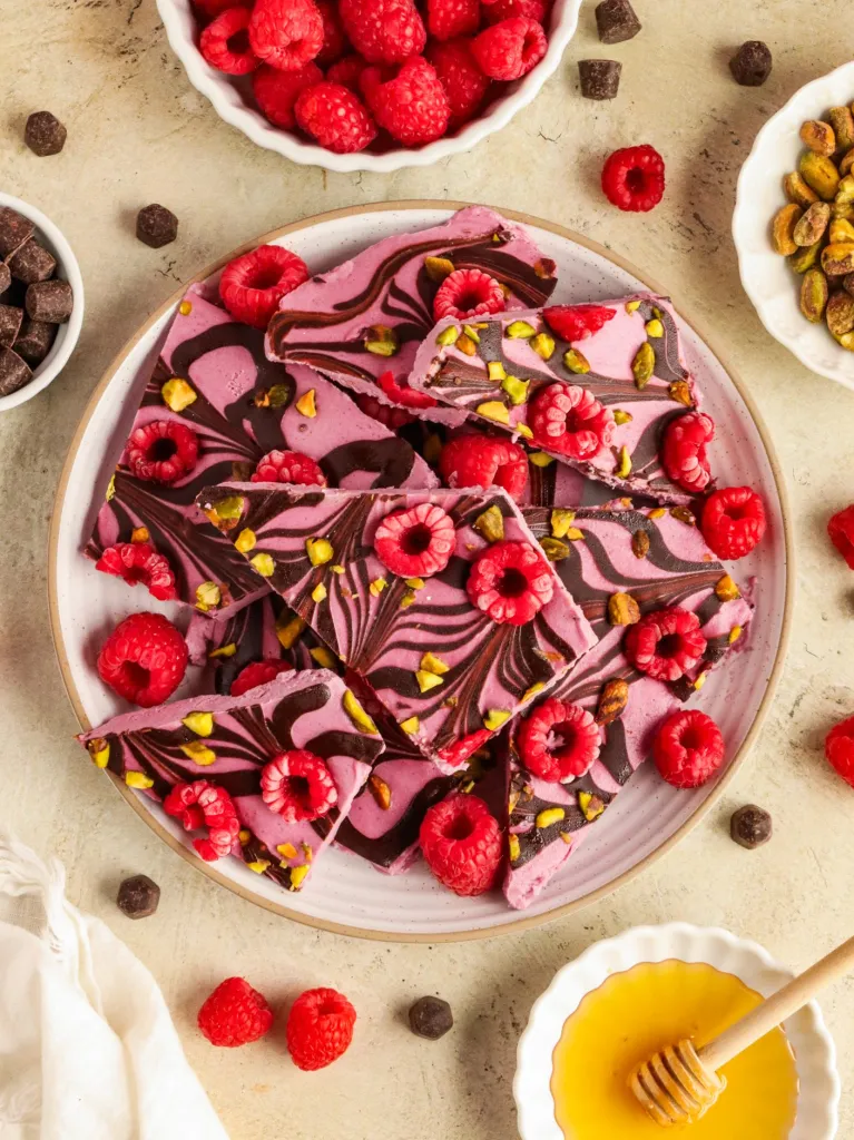 Chocolate Raspberry Pistachio Yogurt Bark