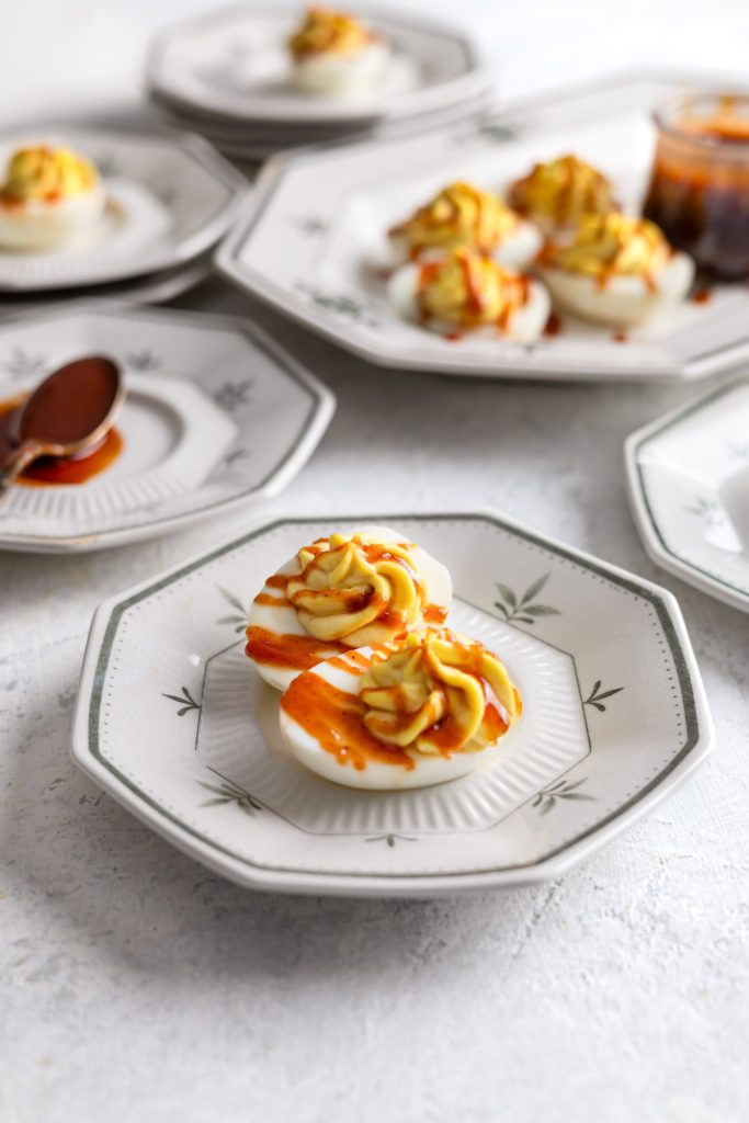 Deviled Eggs with Bourbon BBQ Sauce Drizzle