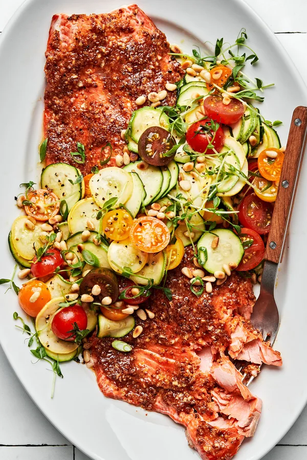 Honey Mustard Salmon with Summer Vegetable Salad