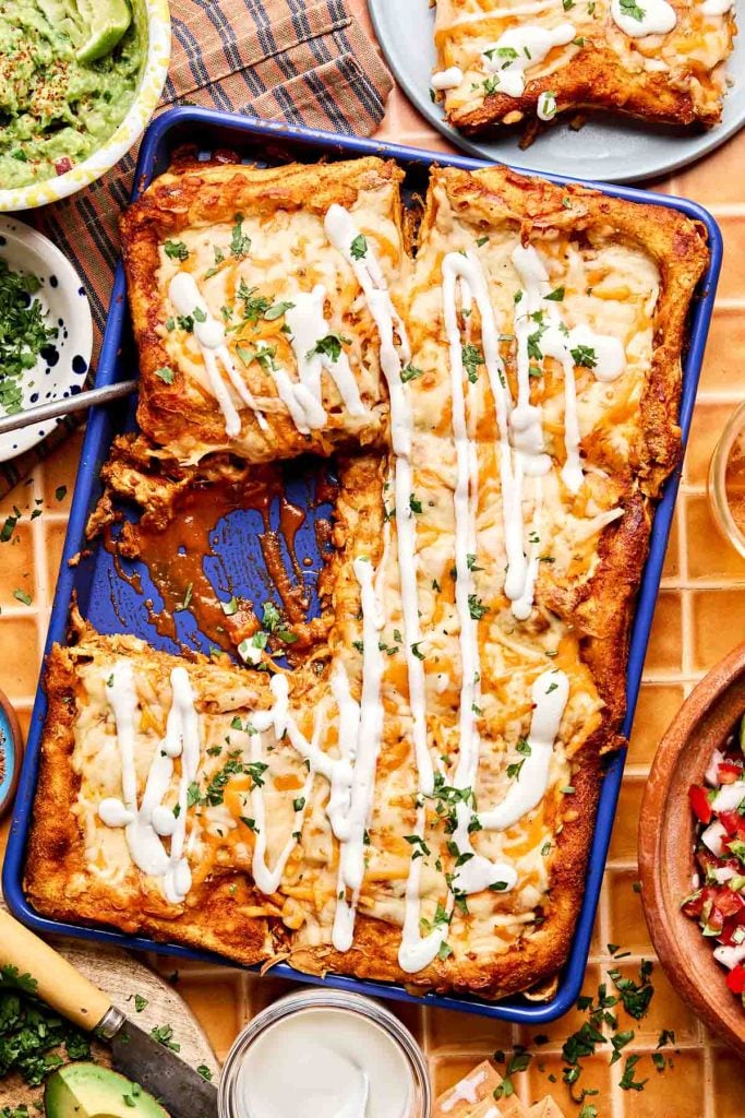 No-Roll Sheet Pan Chicken Enchiladas