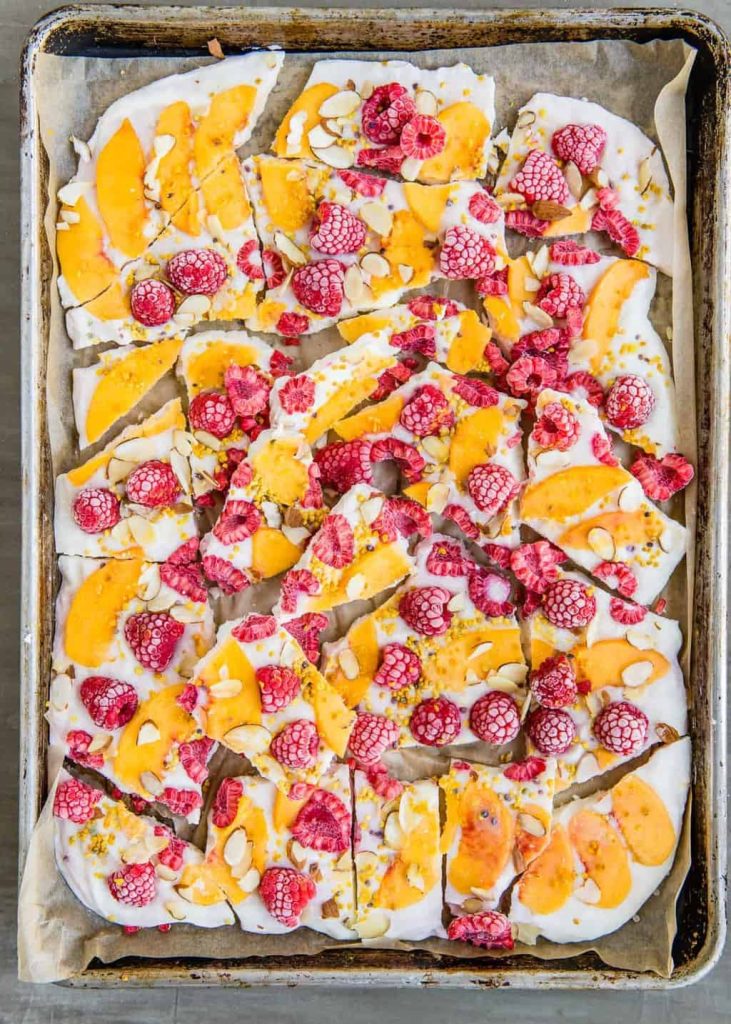 Peach Melba Yogurt Bark