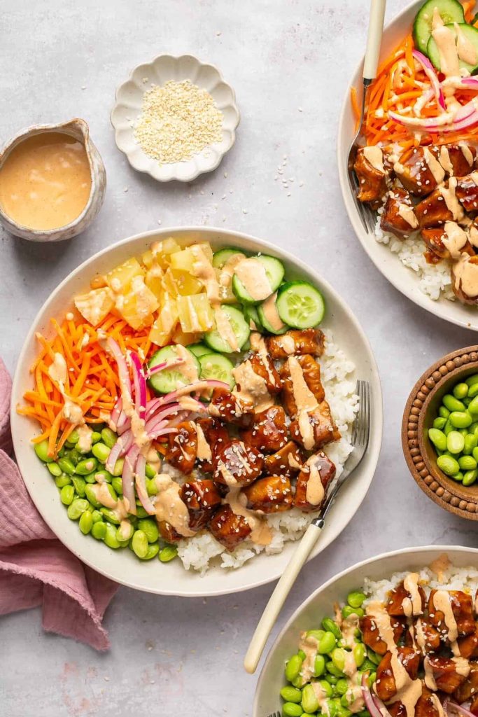 Easy Teriyaki Chicken Poke Bowls