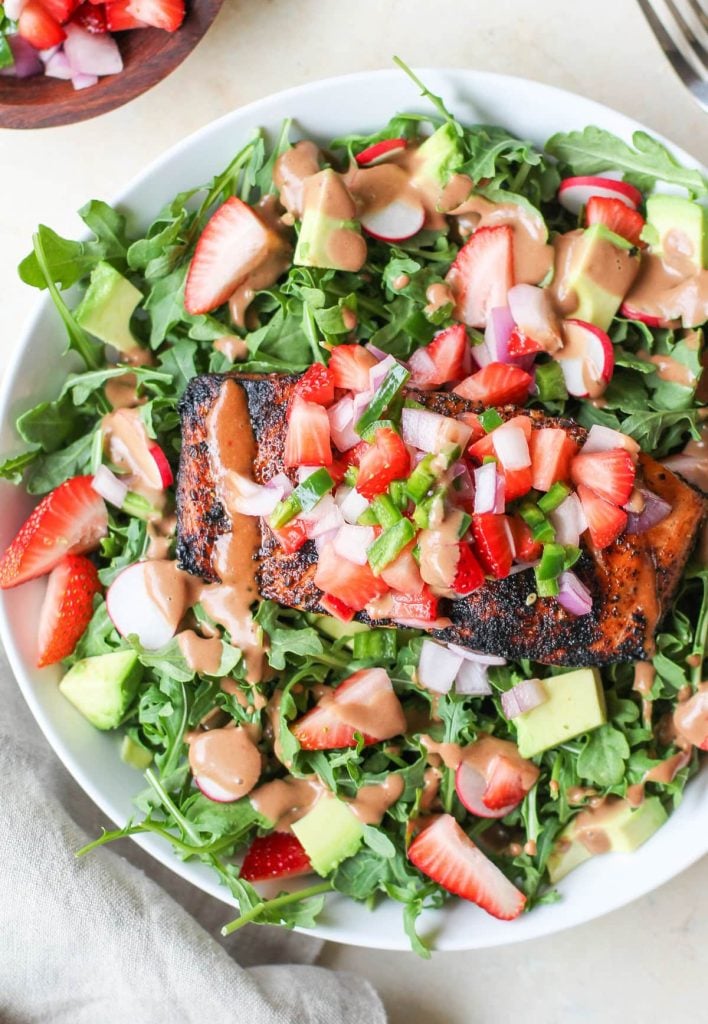 Grilled Salmon Salad with Strawberry Salsa