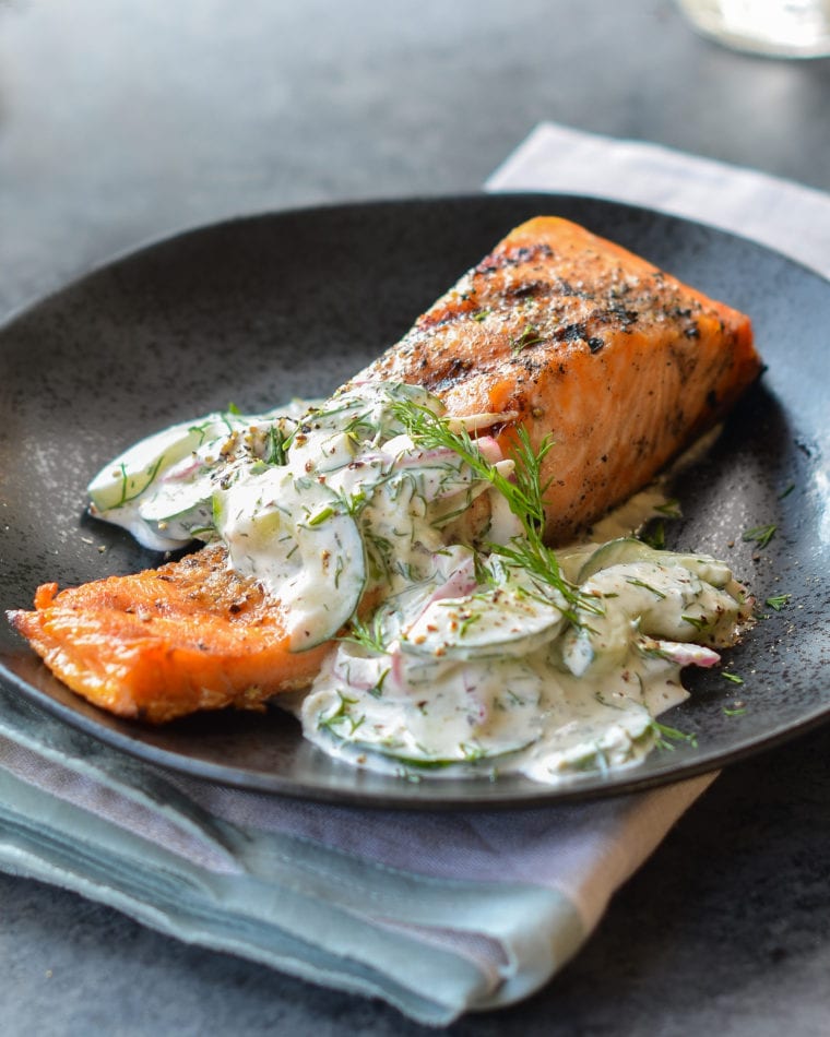 Grilled Salmon with Creamy Cucumber-Dill Salad