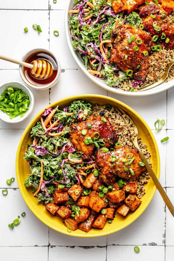Sheet Pan Hot Honey Chicken Bowls