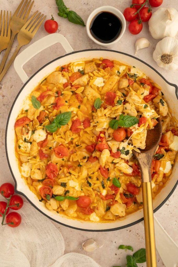 One Pot Caprese Chicken Orzo
