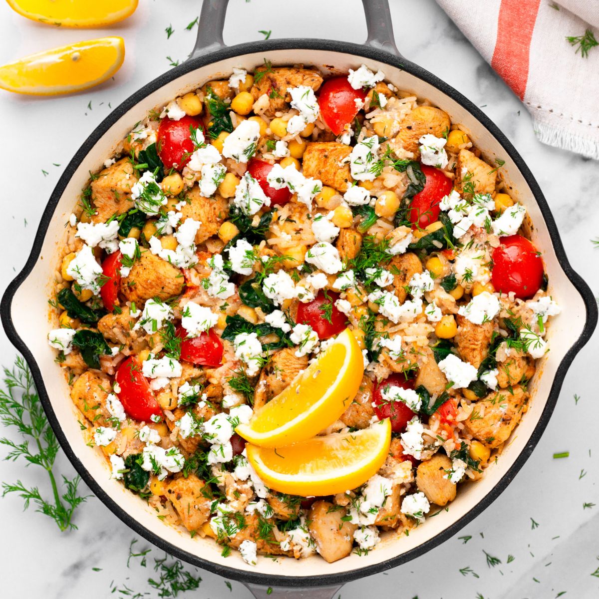 Greek Chicken with Lemon Rice and Tomatoes