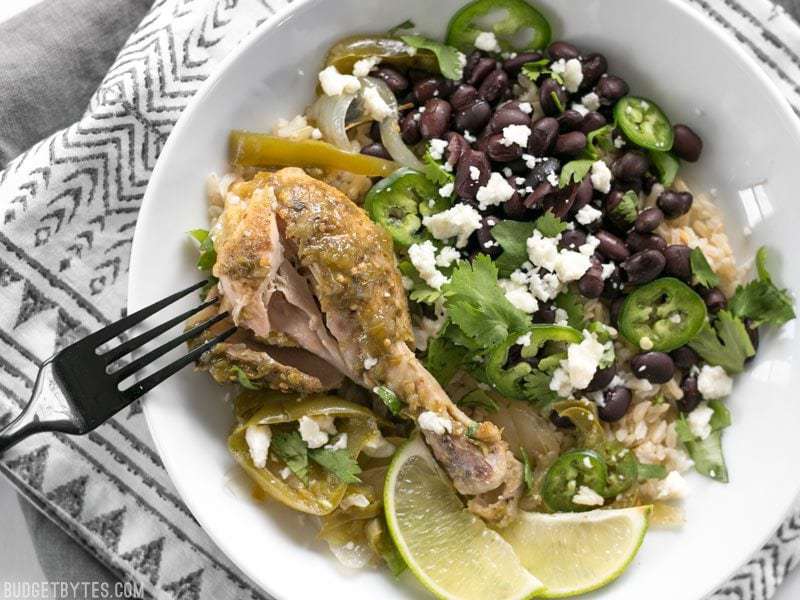 Slow Cooker Salsa Chicken Verde Bowls
