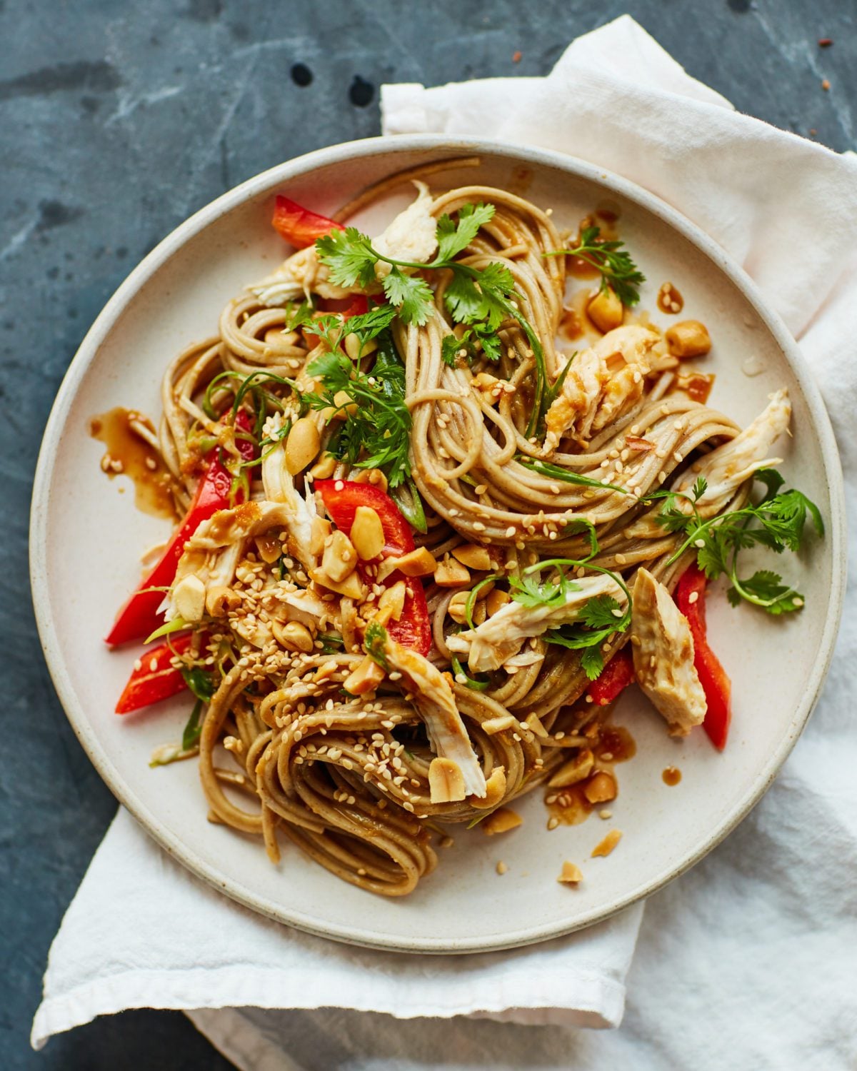 Soba Chicken Noodle Salad with Ginger Peanut Dressing
