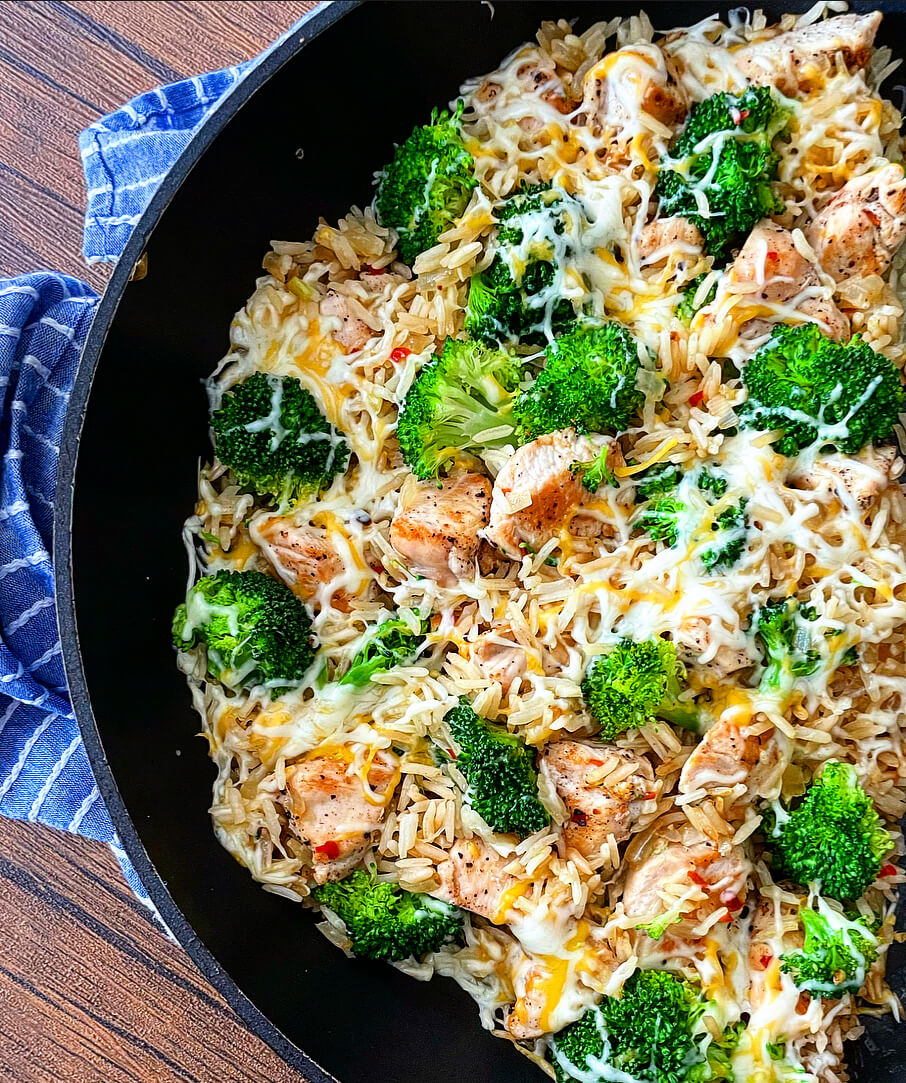 Cheesy Broccoli and Chicken Rice Skillet