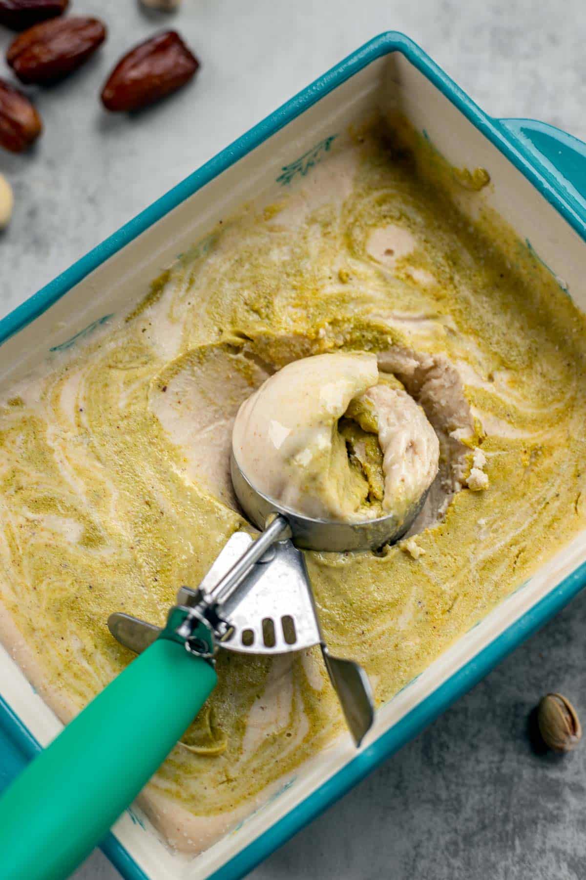 Cottage Cheese Ice Cream with Dates, Tahini, and Pistachios