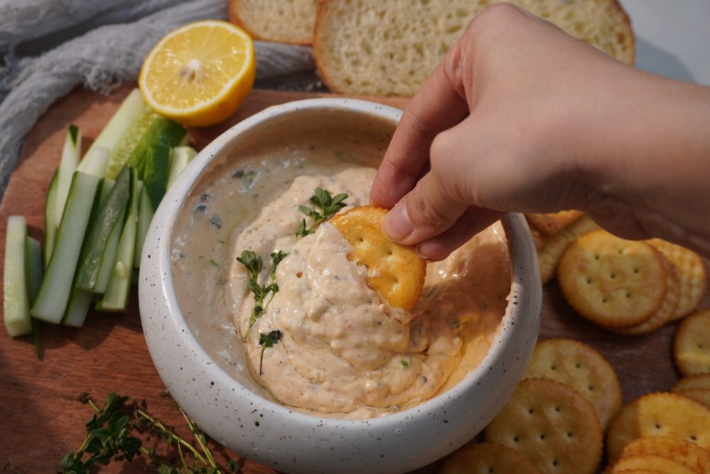 cottage cheese dip served with cucumber sticks