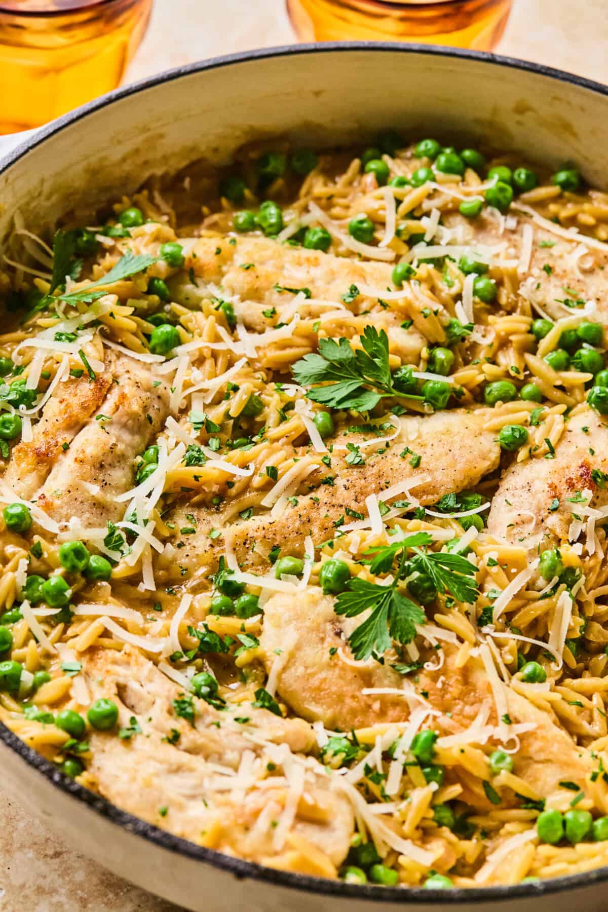 One-Pan Chicken, Orzo and Peas
