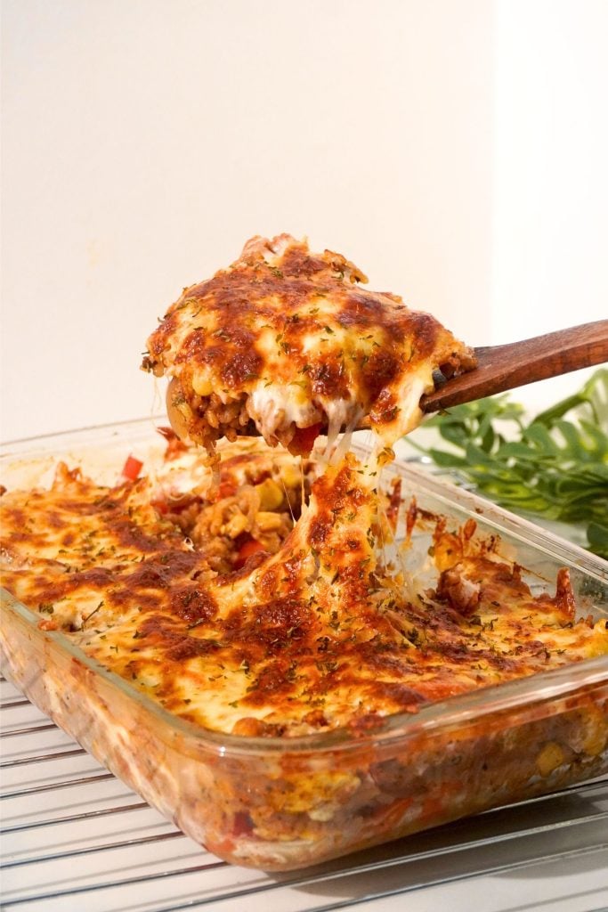 Scoop of Chicken Fajita Rice Casserole